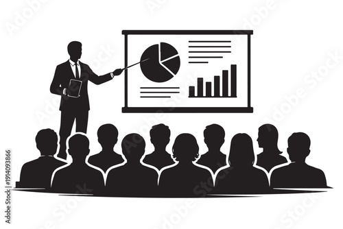 corporate leadership silhouette, confident executive pose, solid black silhouette, flat vector illustration, isolated on white background