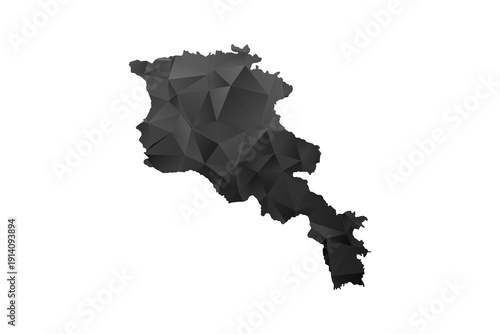 Armenia Map - Polygon Style Vector Illustration in Black and Gray Gradient, Low Poly Geometric Design, Isolated on White Background for Infographics and Education.