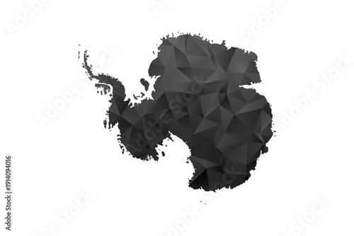 Antarctica Map - Polygon Style Vector Illustration in Black and Gray Gradient, Low Poly Geometric Design, Isolated on White Background for Infographics and Education.