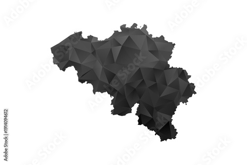Belgium Map - Polygon Style Vector Illustration in Black and Gray Gradient, Low Poly Geometric Design, Isolated on White Background for Infographics and Education.