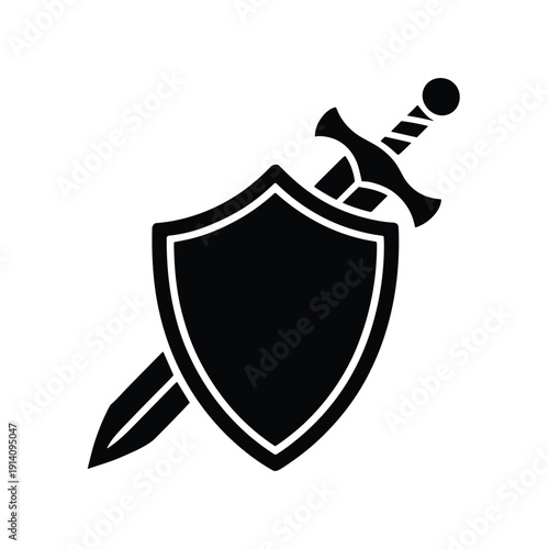 Bold shield and sword graphic for protection and strength concepts