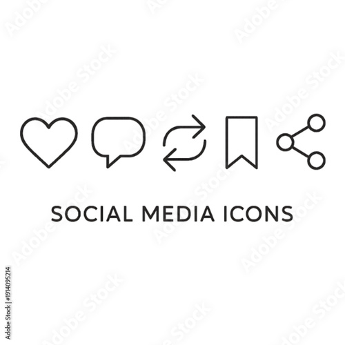 Minimalist Social Media Engagement Icon Set for Digital Marketing