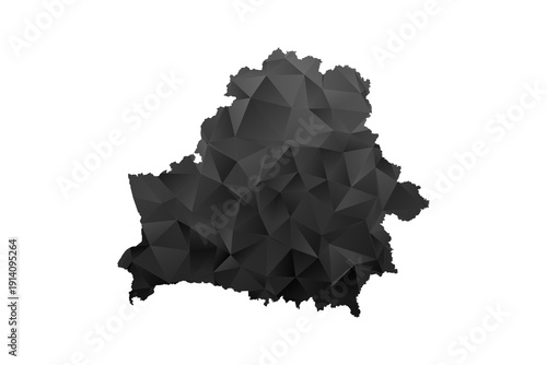 Belarus Map - Polygon Style Vector Illustration in Black and Gray Gradient, Low Poly Geometric Design, Isolated on White Background for Infographics and Education.