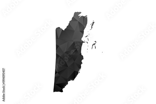 Belize Map - Polygon Style Vector Illustration in Black and Gray Gradient, Low Poly Geometric Design, Isolated on White Background for Infographics and Education.