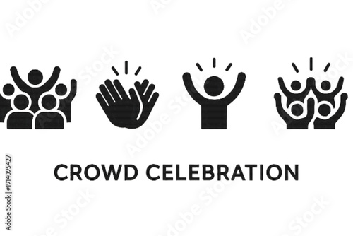 Crowd Celebration Icons Representing Success and Team Achievement