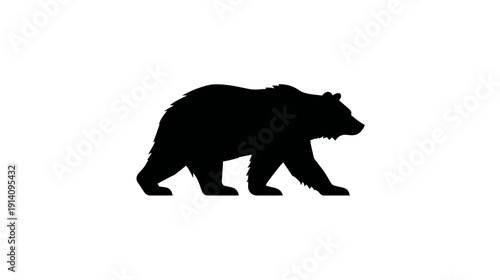 Black bear silhouette walking, isolated graphic icon. Powerful wild animal symbol for nature, wilderness, and strength concept.