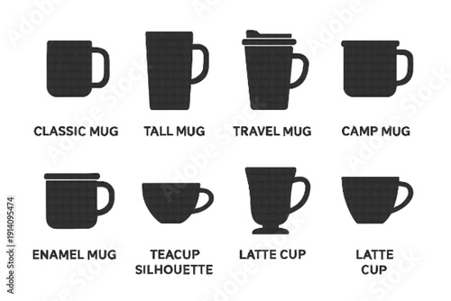 Collection of Different Coffee Mug and Tea Cup Silhouettes