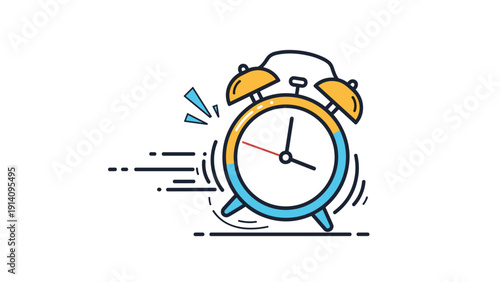 Colorful alarm clock illustration with speed lines representing urgent deadlines, time management, and the fast pace of modern life.