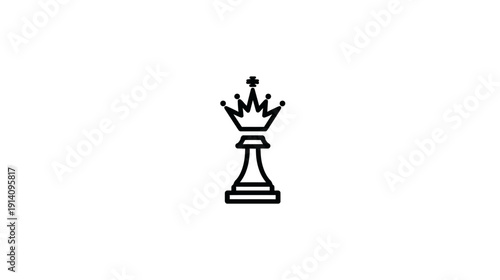 Minimalist Chess Pawn with Crown Icon. Outline Vector Art Symbolizing Strategy, Royalty, Power, and Success.