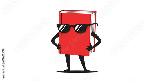 Personified red book wearing cool black sunglasses stands confidently with its hands on its hips in a fun and quirky illustration.