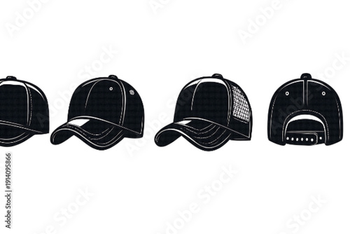 Black Baseball Cap Mockup Set with Multiple Views