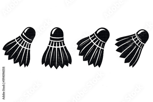 Black Badminton Shuttlecock Icons Set Isolated on White Background