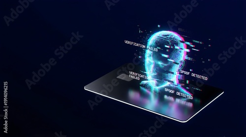 The Identity Glitch: Futuristic Smart ID Card with Flickering Holographic Projection on Dark Background