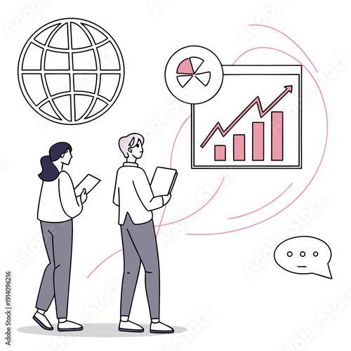 Business people discussing data and global trends