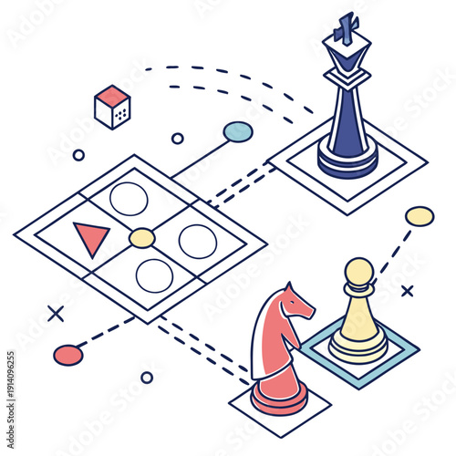 A chess pieces and a board game with various symbols