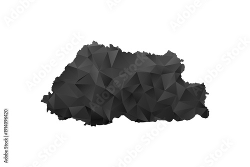 Bhutan Map - Polygon Style Vector Illustration in Black and Gray Gradient, Low Poly Geometric Design, Isolated on White Background for Infographics and Education.