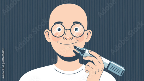 Bald man with glasses holds a marker to his face as if drawing on a mustache, illustrating playful creativity and self-deprecating humor.