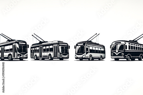 Set of Electric Trolleybus Illustrations for Urban Public Transport