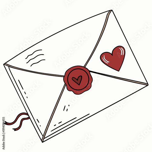 A red heart on a sealed envelope