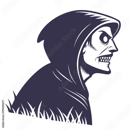 A grim reaper in a hooded cloak with a skeletal face