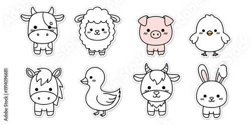 Adorable Kawaii Farm Animal Stickers - Sheep, Pig, Duck, and Goat Collection