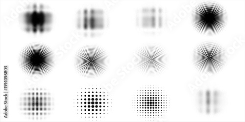 Set of black halftone dots backgrounds. vector