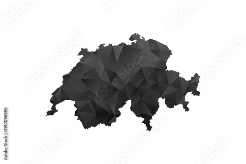 Switzerland Map - Polygon Style Vector Illustration in Black and Gray Gradient, Low Poly Geometric Design, Isolated on White Background for Infographics and Education.