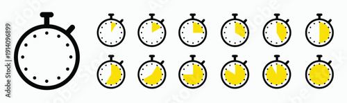 Stopwatch with dots and segmented timer icons showing time stages