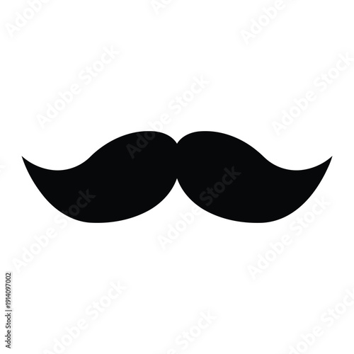 Stylized black mustache icon with curved ends on white background