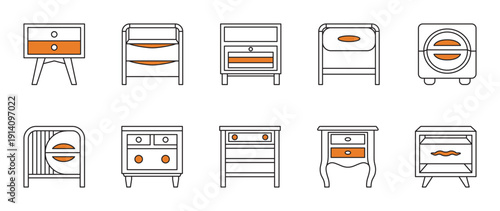 nightstand icon set, with brown accents.