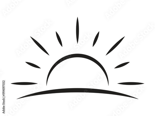 Stylized sunrise or sunset graphic, radiating lines over horizon, simple dawn symbol