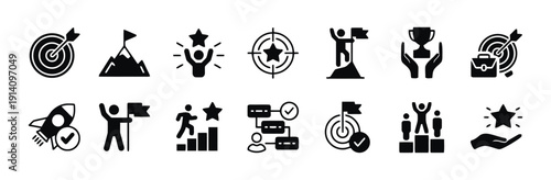 Success and achievement icons for goals and progress
