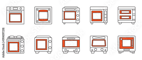 oven icon set with soft red accents.