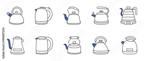 kettle icon set with dark blue accents.