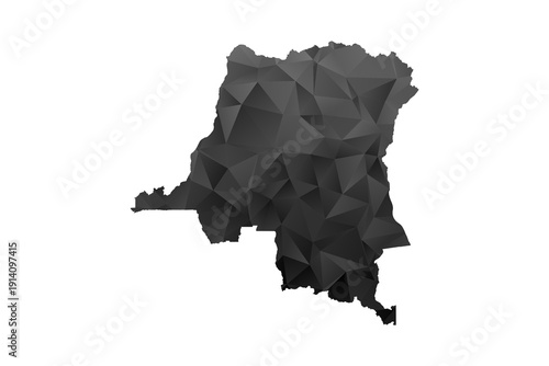 Democratic Republic of the Congo Map - Polygon Style Vector Illustration in Black and Gray Gradient, Low Poly Geometric Design, Isolated on White Background for Infographics and Education.
