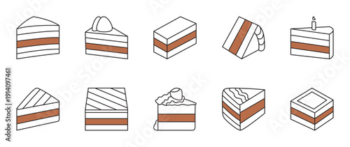 Cake Slice Icon set with brown accents.