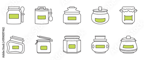 sugar jar icon set with green labels.