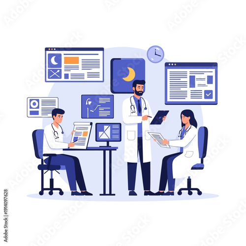 Medical Professionals Collaborating on Digital Health Data Analysis.