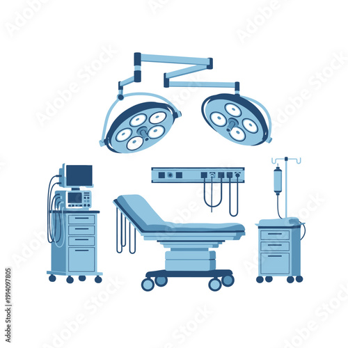 Modern Operating Room Equipment Set Medical Devices Illustration.