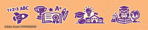 Boost Student Confidence: Hand-Drawn Purple School Achievement Stickers