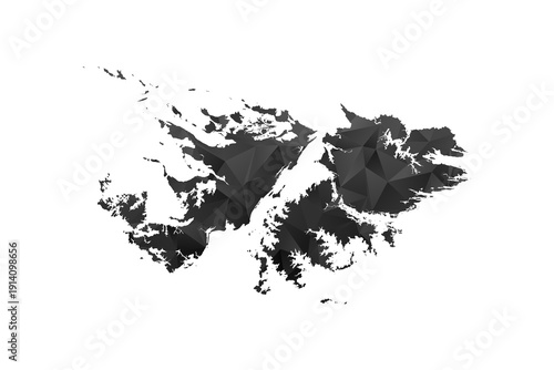 Falkland Islands Map - Polygon Style Vector Illustration in Black and Gray Gradient, Low Poly Geometric Design, Isolated on White Background for Infographics and Education.