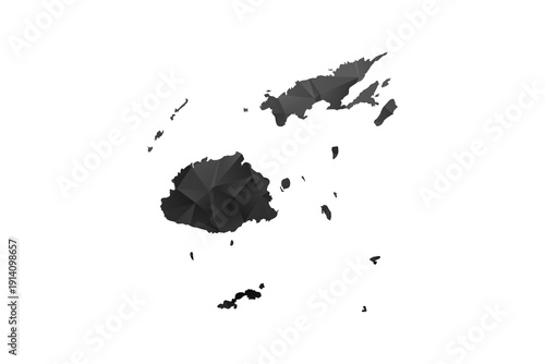 Fiji Map - Polygon Style Vector Illustration in Black and Gray Gradient, Low Poly Geometric Design, Isolated on White Background for Infographics and Education.