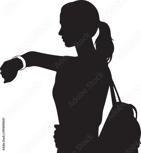 Black silhouette of woman with ponytail and backpack