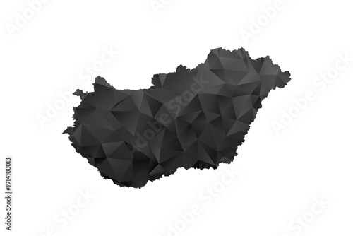 Hungary Map - Polygon Style Vector Illustration in Black and Gray Gradient, Low Poly Geometric Design, Isolated on White Background for Infographics and Education.