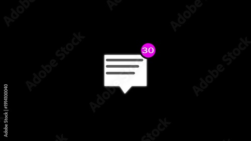 message icon animation. on black screen.
 New message. Mail inbox notification icon.
 representing messages loop 4k animation.