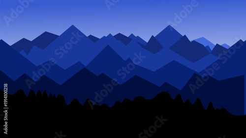 Minimalist Blue Mountain Range Landscape  Vector Illustration Background