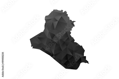 Iraq Map - Polygon Style Vector Illustration in Black and Gray Gradient, Low Poly Geometric Design, Isolated on White Background for Infographics and Education.