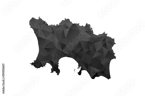 Jersey Map - Polygon Style Vector Illustration in Black and Gray Gradient, Low Poly Geometric Design, Isolated on White Background for Infographics and Education.