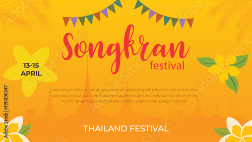 Songkran Festival, Thailand travel concept - The Most Beautiful Places To Visit In Thailand in flat style. ( Translation thai : Songkran ) 