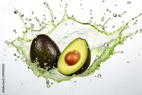 Avocados creating a green splash, illustrating freshness and healthy eating